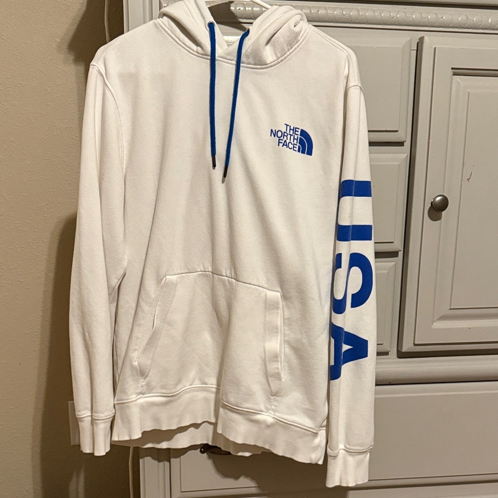 The North Face White Hoodie with Blue Details